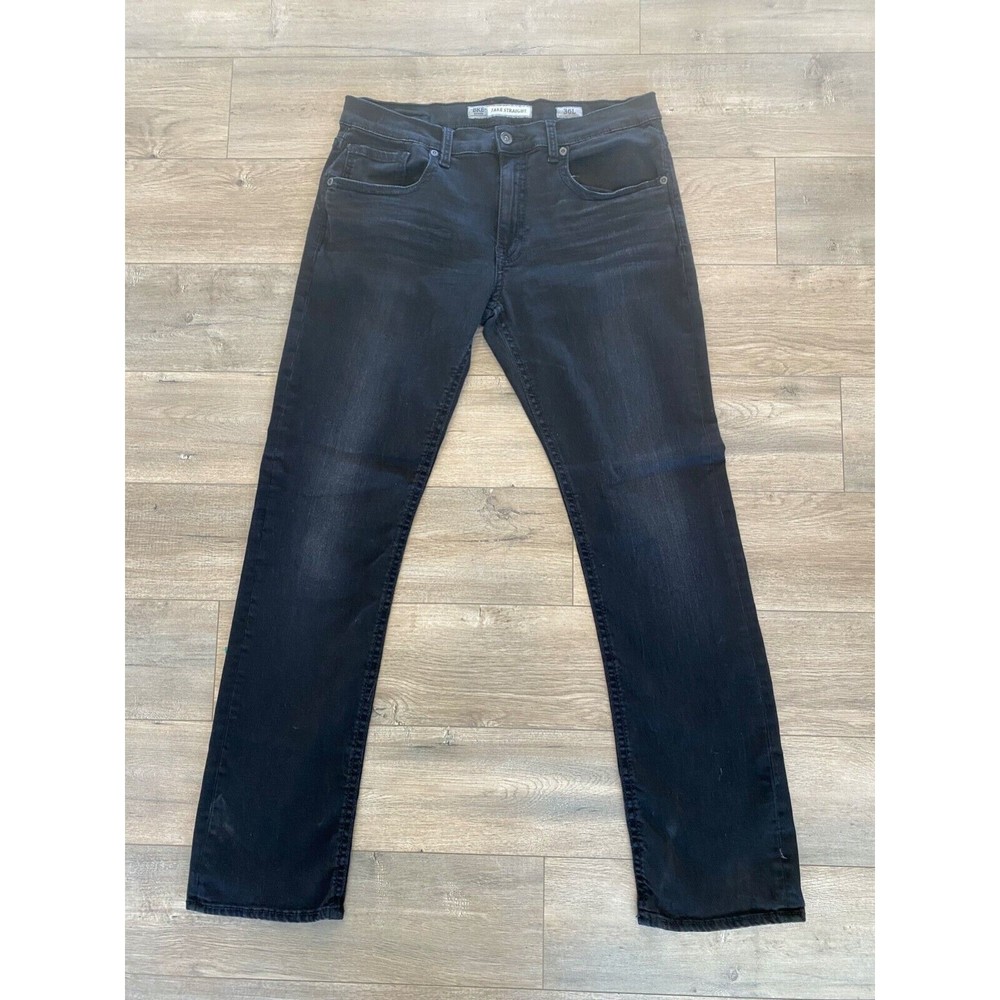BKE Buckle Jake Straight Leg Mens 36L 36X34 Thick Stitch Black Stretch Jeans